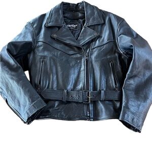 UNIK Vintage 90’s Women’s Leather Motorcycle Jacket Black Size L Biker Y2K
